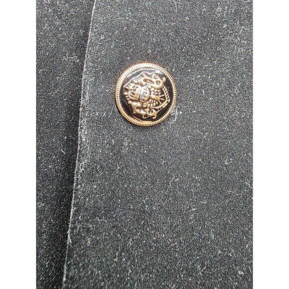 Black Velvet Blazer Jacket With Red Lining & Gold Button Details By Yuan Lu - Picture 5 of 16